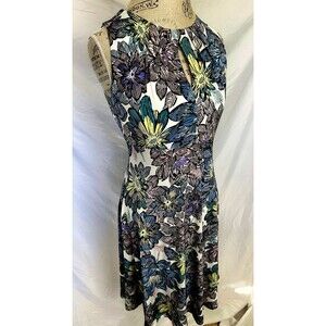MAGGY LONDON Keyhole Neck A-Line Floral Tropical Sz 6 Stretch Midi Dress BNWT 🎁